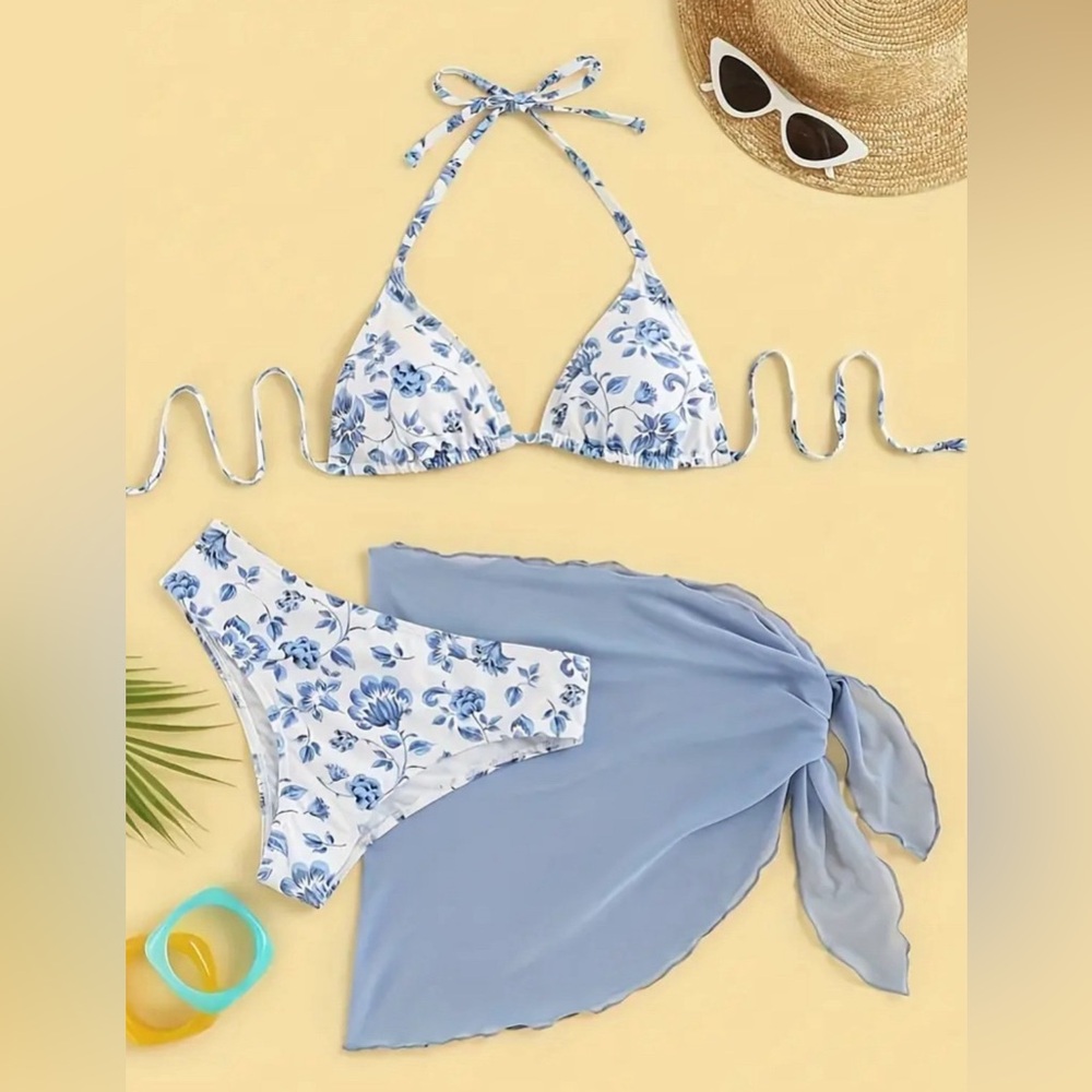 3 piece bikini and cover-up skirt